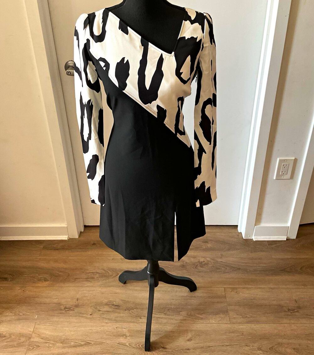 Just Cavalli NWT Asymmetric Colorblock Dress Black White Animal Print IT 42